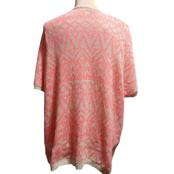 Miss Daisy S Coral Aztec Open Knit Cardigan Short Sleeve Boho Lightweight Layer - Picture 4 of 8